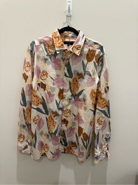 Ted Baker Multi Floral Button-Down Shirt - Cream, Pink, Mustard, Green